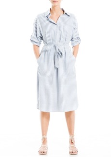 Max Studio Women's Roll Tab Sleeve Dress with Pockets Denim Tri-Tip Stripe-Jl-25012
