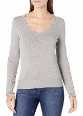 Max Studio Women's Scoop Neck Ruffle Detail Long Sleeve Sweater  Extra Small