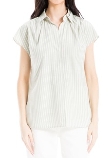 Max Studio Women's Short Sleeve Collared Blouse Minted Tri-Tip-Jl-25012