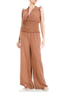 Max Studio Women's Smocked Wide Leg Jumpsuit Size