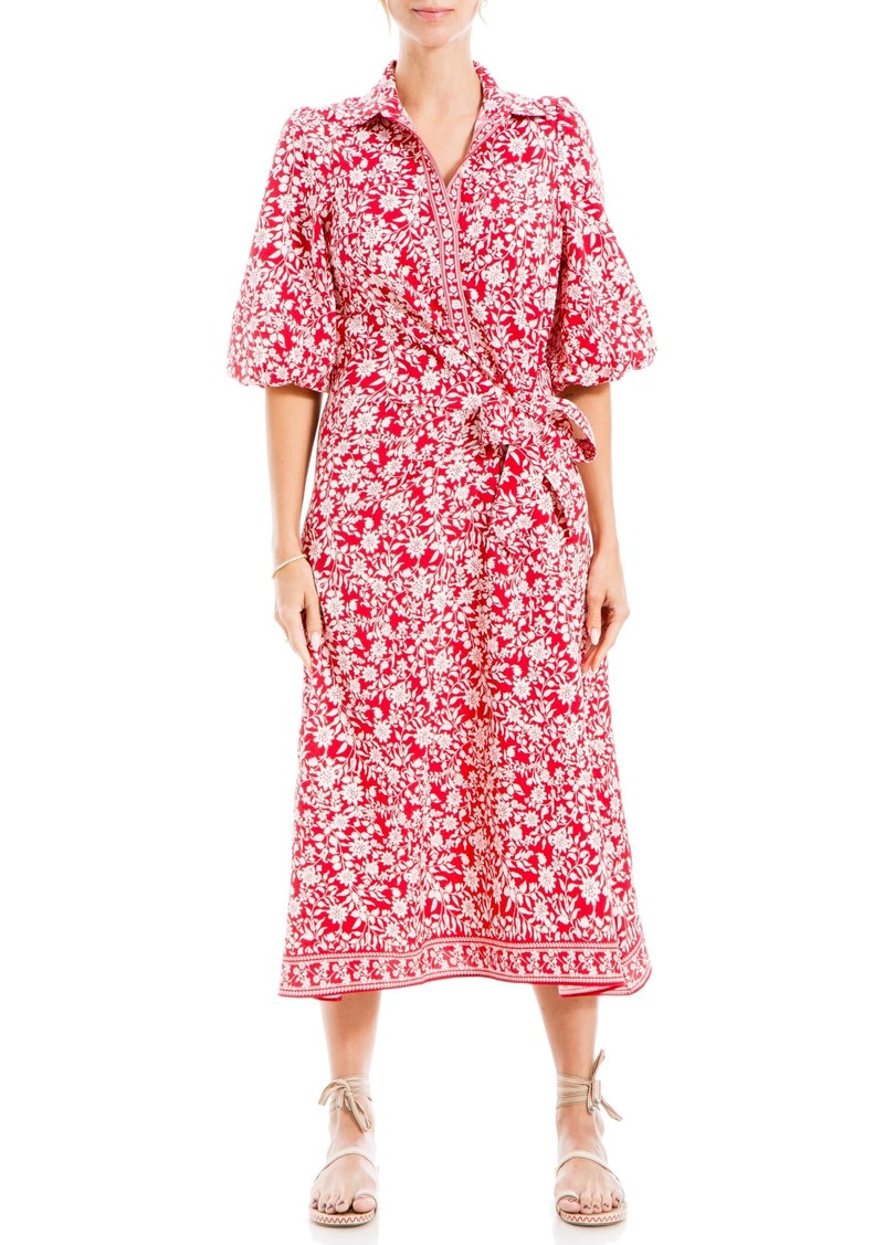 Max Studio Women's Spring 2023 Chic Fashion Casual Printed Puff Sleeve Midi Everyday Shirt Dress