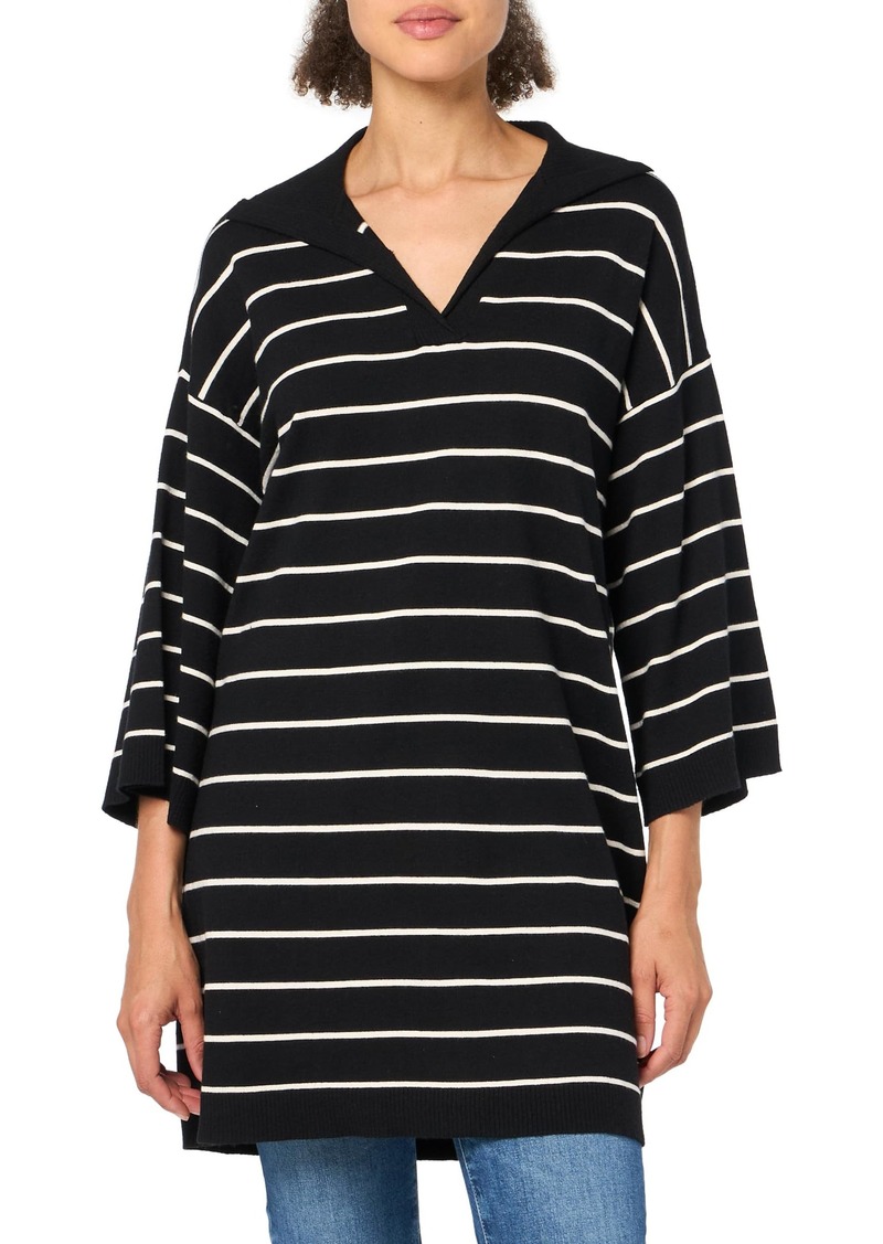 Max Studio Women's Spring 2023 Fashion V-Neck Everyday 3/4 Sleeve Striped Casual Sweater Dress