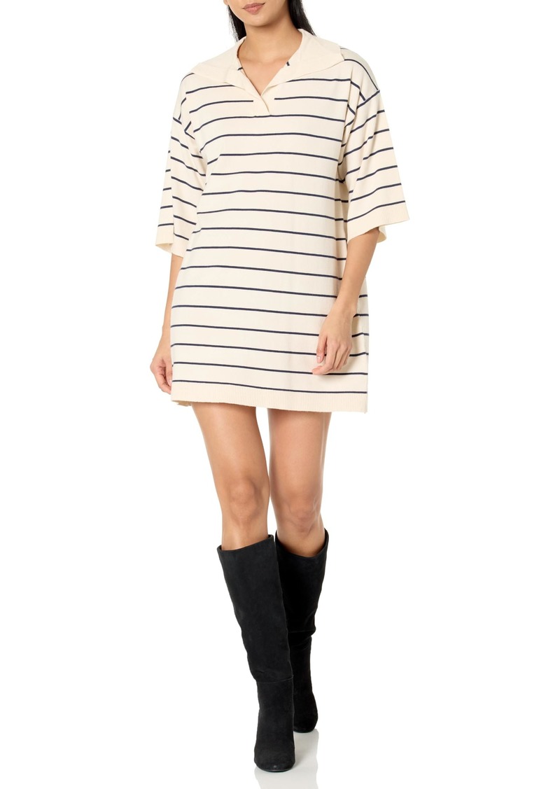 Max Studio Women's Spring 2023 Fashion V-Neck Everyday 3/4 Sleeve Striped Casual Sweater Dress