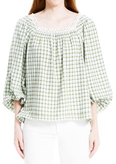 Max Studio Women's Square Neck Long Sleeve Blouse Green-M2103 Extra Large