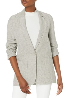 Max Studio Women's Striped Linen Blend Ruched Sleeve Blazer  Extra Small