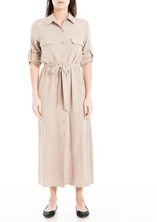 Max Studio Women's Tab Sleeve Button Front Dress with Pockets Cobblestone-Ww-25118