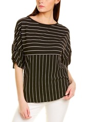 Max Studio Women's Texture Knit Ruched Sleeve Top Black/White-21Se01h0937 Extra Small