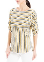 Max Studio Womens Texture Knit Ruched Sleeve Top US  Mustard/Black/White