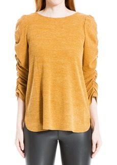 Max Studio Women's Texture Rib Rouched Sleeve Top Mustard-348PD