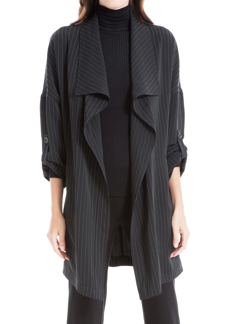 Max Studio Women's Twill Long Jacket Black/White Stripe-St-Wv4533