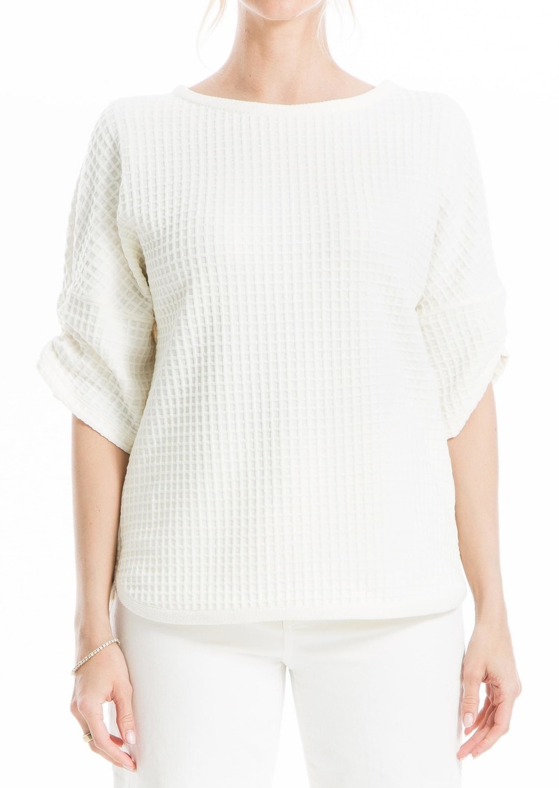 Max Studio Women's Waffle Rouched Sleeve Knit Top