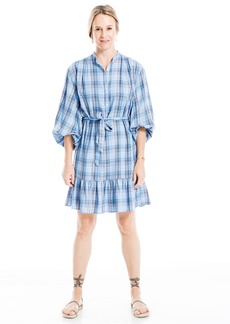 Max Studio Women's Yarn Dye 3/4" Bubble Sleeve Button Front Tier Short Dress  Extra Small
