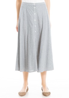 Max Studio Women's Yarn Dye Linen Skirt with Buttons Blue/White Stripe-Az807049