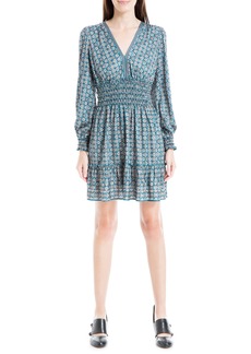 MAX STUDIO Long Sleeve Smocked Fit & Flare Dress in Teal Pop Daisy Lattice at Nordstrom Rack