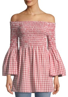 Max Studio Off-The-Shoulder Bell-Sleeve Gingham Blouse