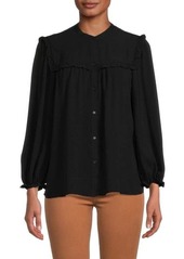 Max Studio Ruffle Button-Front Top