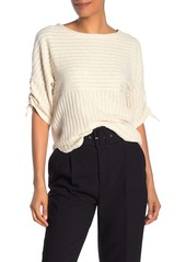 Max Studio Striped Ruched Elbow Sleeve Top