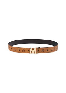 Mcm Men's Claus Reversible Leather Belt with 24K Yellow Gold Plated Buckle