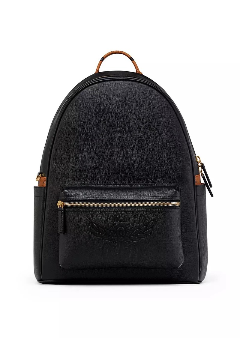 MCM Stark Medium Embossed Leather Backpack