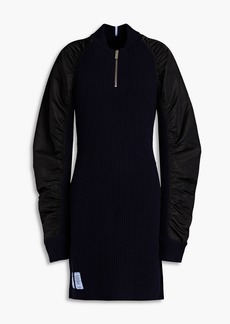 McQ Alexander McQueen - Shell-paneled ribbed wool and cashmere-blend mini dress - Blue - XL