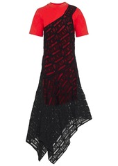 Mcq Alexander Mcqueen Woman Asymmetric Layered Crocheted Lace And Cotton-jersey Midi Dress Black