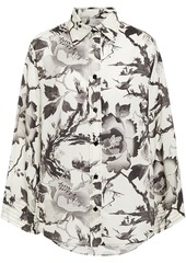 Mcq Alexander Mcqueen Woman Floral-print Washed Crepe De Chine Shirt Ivory