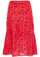 Mcq Alexander Mcqueen Woman Fluted Floral-print Silk Crepe De Chine Skirt Tomato Red