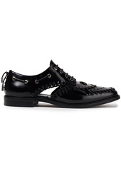 Mcq Alexander Mcqueen Woman Implode Cutout Whipstitched Glossed-leather Brogues Black
