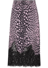Mcq Alexander Mcqueen Woman Leavers Lace-paneled Leopard-print Crepe Midi Skirt Baby Pink