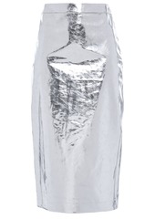 Mcq Alexander Mcqueen Woman Metallic Crinkled-vinyl Midi Pencil Skirt Silver
