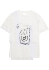 Mcq Alexander Mcqueen Woman Patchwork Lace Mesh And Printed Cotton-jersey T-shirt Off-white