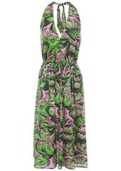 Mcq Alexander Mcqueen Woman Pleated Printed Cotton-poplin Halterneck Midi Dress Green
