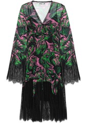 Mcq Alexander Mcqueen Woman Wrap-effect Lace-paneled Printed Georgette Dress Green