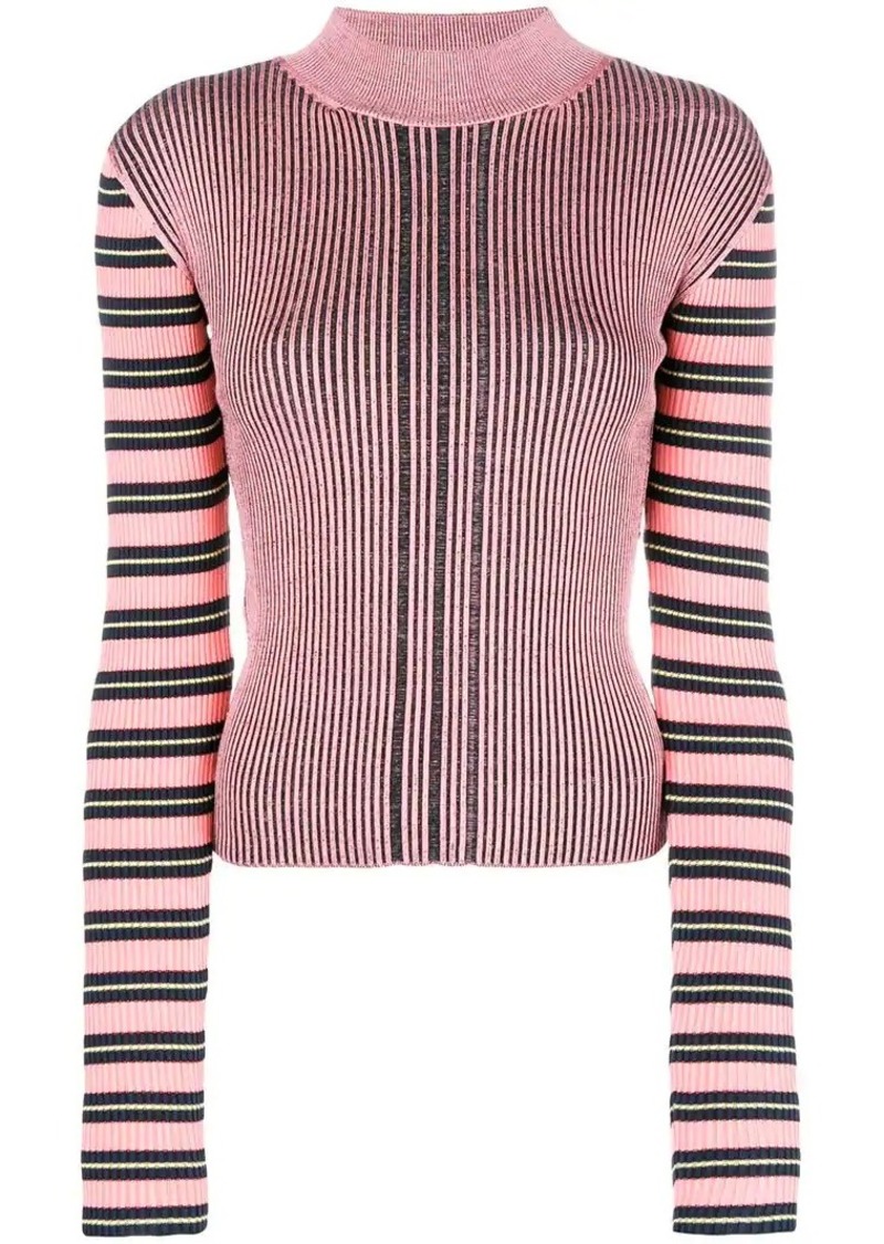 McQ Alexander McQueen striped sleeve ribbed knit top