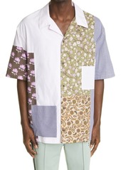 MCQ Grow Up Patchwork Oversize Button-Up Cotton Shirt in White Multi at Nordstrom