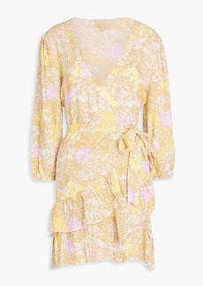 Melissa Odabash - Ruffled floral-print mousseline mini wrap dress - Yellow - XS