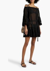 Melissa Odabash - Alice off-the-shoulder lace-paneled Swiss-dot mini dress - Black - L