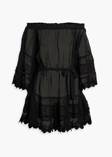 Melissa Odabash - Alice off-the-shoulder lace-paneled Swiss-dot mini dress - Black - L