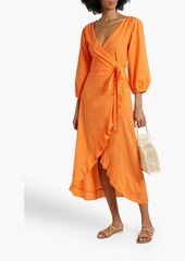 Melissa Odabash - Linsay ruffled cotton-voile midi wrap dress - Orange - S