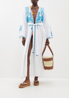 Melissa Odabash - Romilly Embroidered Cotton-blend Robe - Womens - White Blue - M