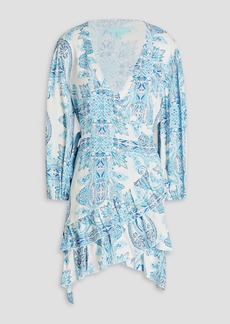 Melissa Odabash - Ruffled printed voile mini wrap dress - White - XS