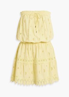 Melissa Odabash - Strapless shirred broderie anglaise cotton mini dress - Yellow - S