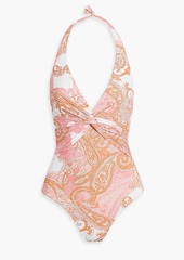 Melissa Odabash - Zanzibar twisted paisley-print halterneck swimsuit - Pink - IT 40