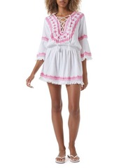 Melissa Odabash Martina Embroidered Lace-Up Linen & Cotton Cover-Up Dress
