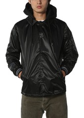 Members Only Men's Coach Jacket with Fleece Hood - Grey camouflage