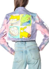 Members Only Women's Rugrats Tie-Dye Frayed Crop Denim Jacket - Purple