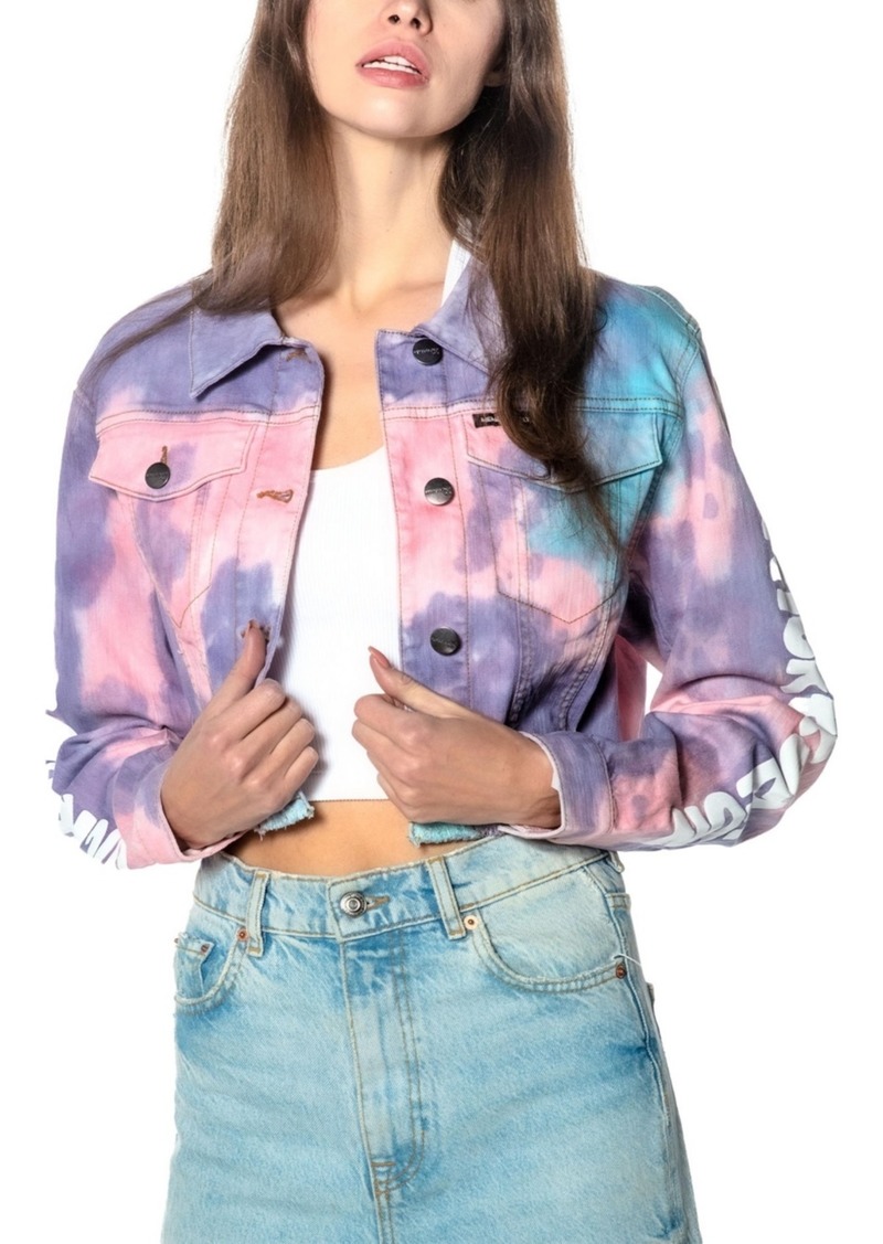 Members Only Women's Rugrats Tie-Dye Frayed Crop Denim Jacket - Purple