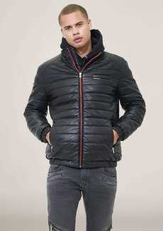 Members Only Men's Faux Leather Moto Puffer Jacket
