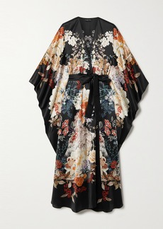Meng Belted Floral-print Silk-satin Robe