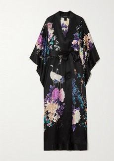Meng Belted Printed Silk-satin Robe